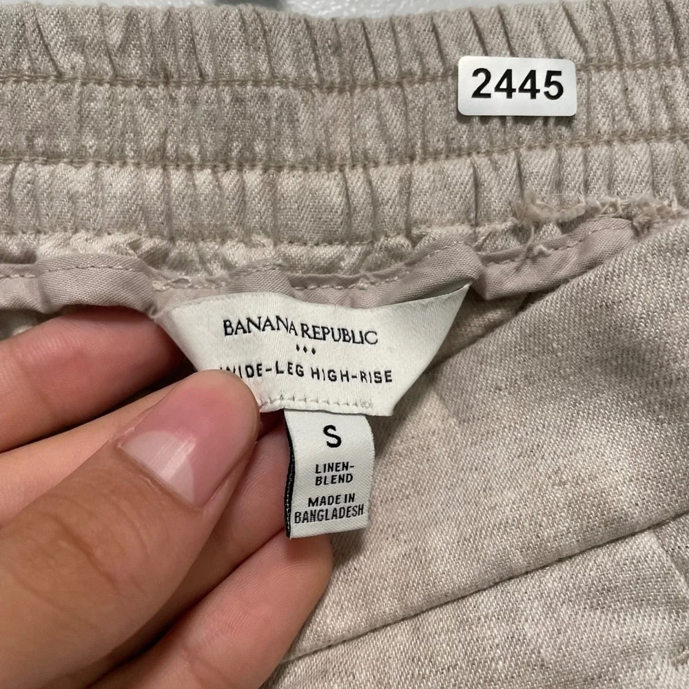 Banana Republic Linen Blend Wide Leg High Rise Pants Beige Oatmeal Womens Small